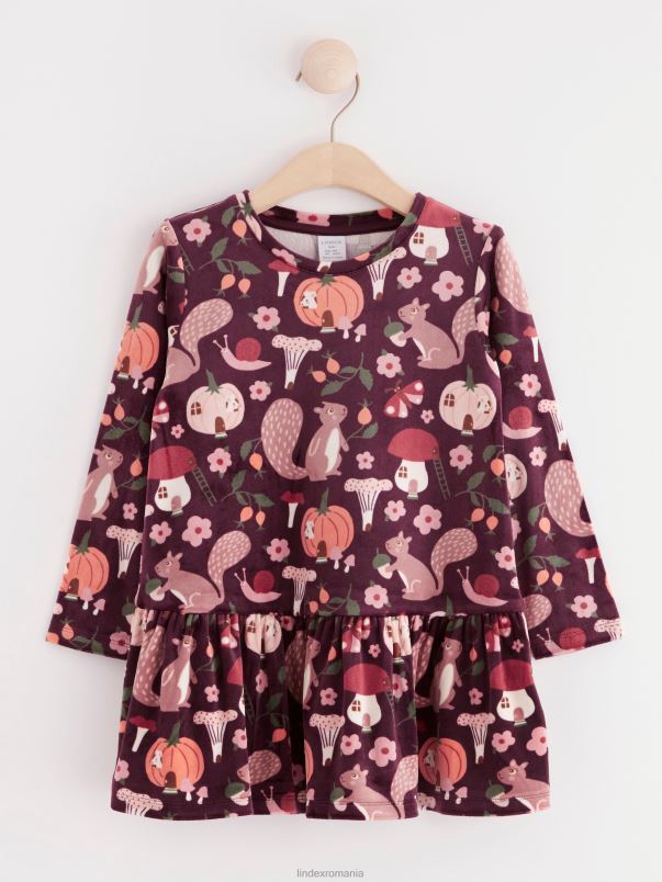 îmbrăcăminte VHZ2F3422 tunică din velur cu imprimeu copii liliac închis Lindex