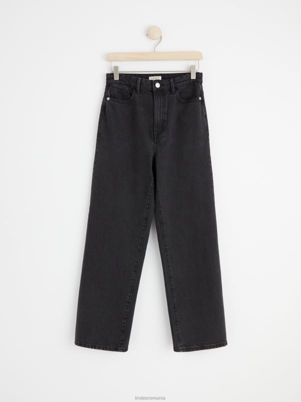 îmbrăcăminte VHZ2F589 blugi hanna largi cu talie înaltă cu picior decupat femei negru Lindex