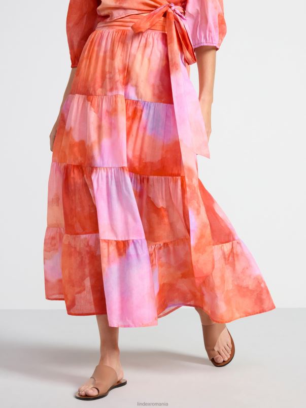 îmbrăcăminte VHZ2F705 fustă etajată din bumbac cu model femei roz Lindex
