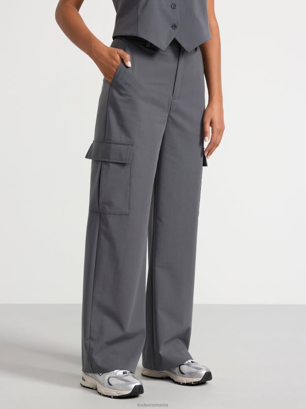 îmbrăcăminte VHZ2F497 pantaloni cu talie inalta femei gri inchis Lindex