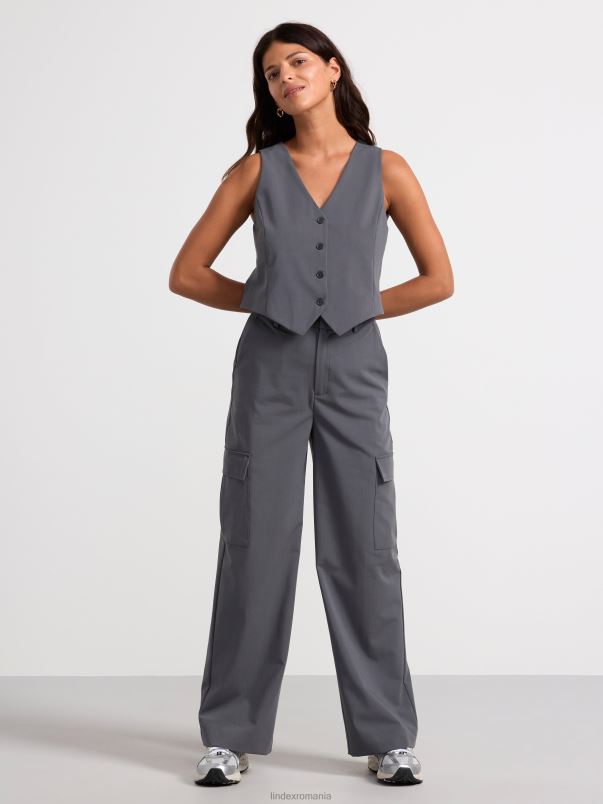 îmbrăcăminte VHZ2F497 pantaloni cu talie inalta femei gri inchis Lindex