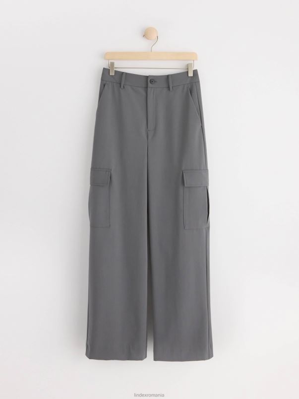 îmbrăcăminte VHZ2F497 pantaloni cu talie inalta femei gri inchis Lindex