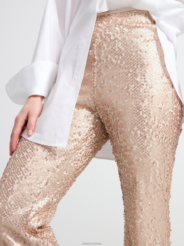 îmbrăcăminte VHZ2F531 pantaloni din paiete femei bej deschis Lindex
