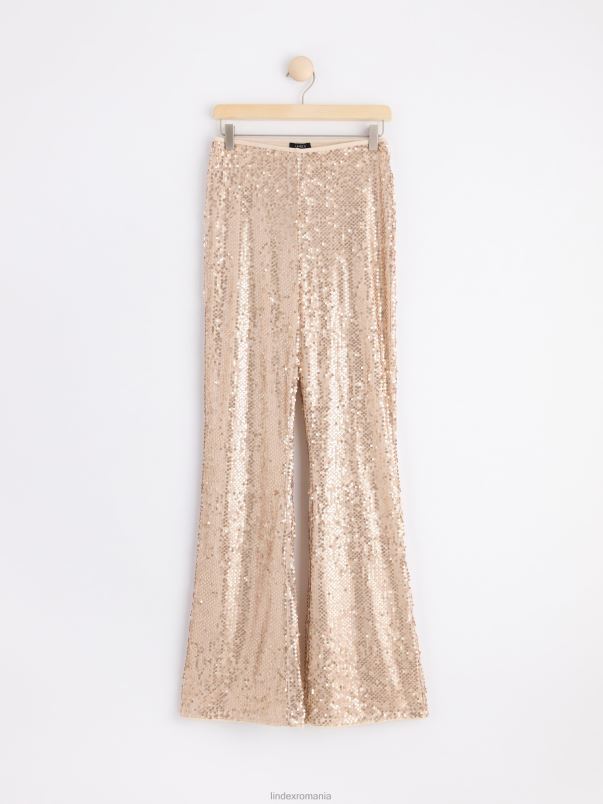 îmbrăcăminte VHZ2F531 pantaloni din paiete femei bej deschis Lindex