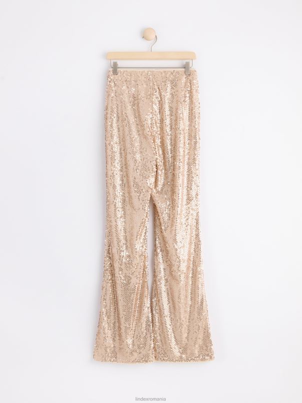 îmbrăcăminte VHZ2F531 pantaloni din paiete femei bej deschis Lindex