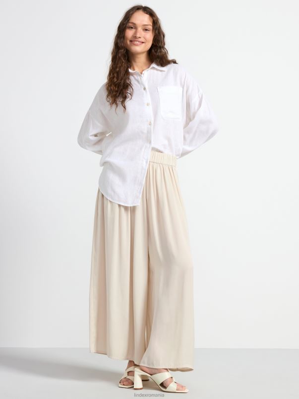 îmbrăcăminte VHZ2F560 pantaloni largi din satin cu talie înaltă femei bej deschis Lindex