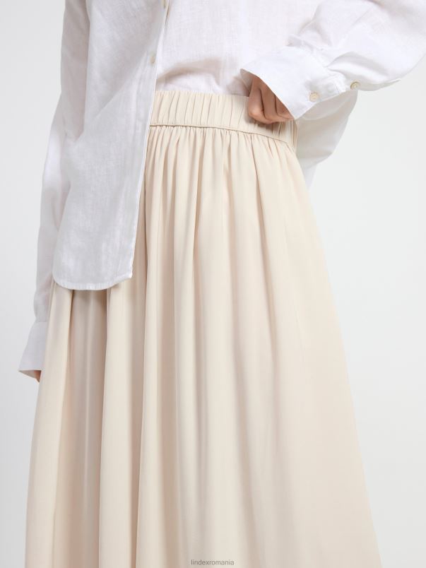 îmbrăcăminte VHZ2F560 pantaloni largi din satin cu talie înaltă femei bej deschis Lindex