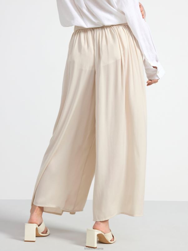 îmbrăcăminte VHZ2F560 pantaloni largi din satin cu talie înaltă femei bej deschis Lindex