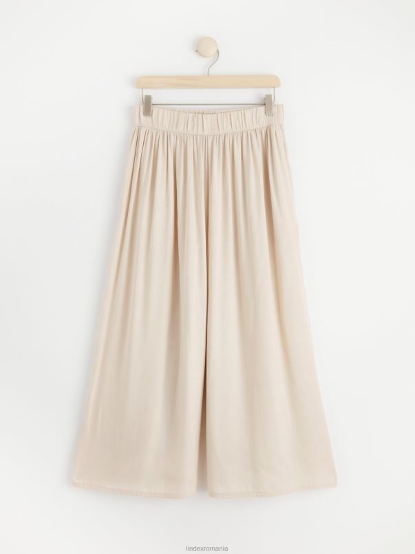 îmbrăcăminte VHZ2F560 pantaloni largi din satin cu talie înaltă femei bej deschis Lindex