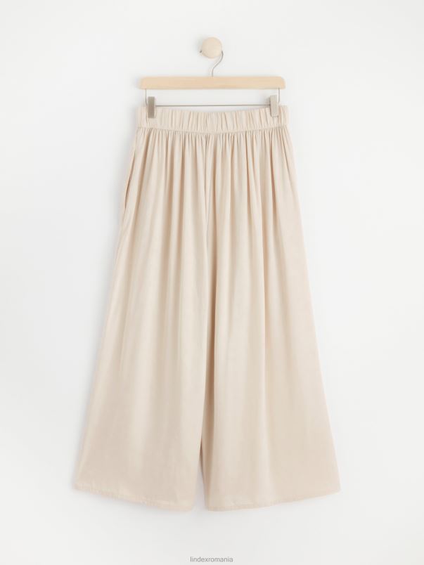 îmbrăcăminte VHZ2F560 pantaloni largi din satin cu talie înaltă femei bej deschis Lindex