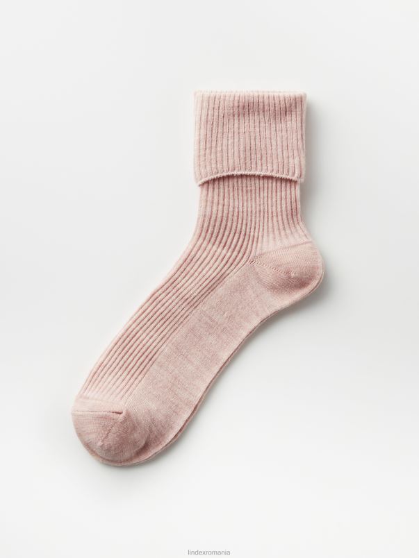 îmbrăcăminte VHZ2F2203 șosete din lână merinos cu nervuri femei bej melange Lindex