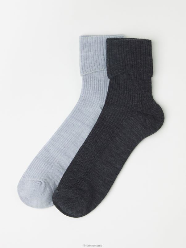 îmbrăcăminte VHZ2F2225 Pachet de 2 șosete din amestec de merinos cu nervuri femei melange negru Lindex