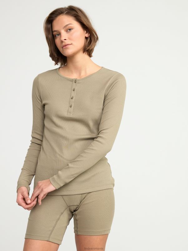 îmbrăcăminte VHZ2F2072 top de pijama cu mânecă lungă cu nervuri femei kaki Lindex