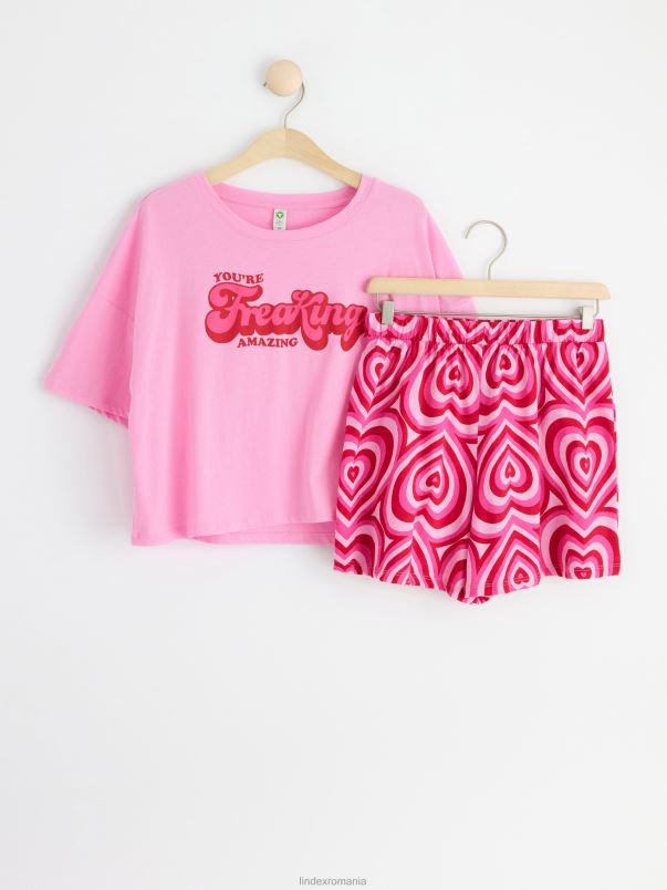îmbrăcăminte VHZ2F2142 set de pijama cu tricou și pantaloni scurți femei roz deschis Lindex