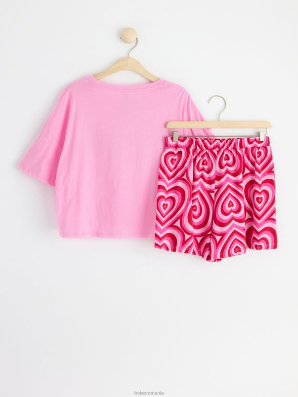 îmbrăcăminte VHZ2F2142 set de pijama cu tricou și pantaloni scurți femei roz deschis Lindex