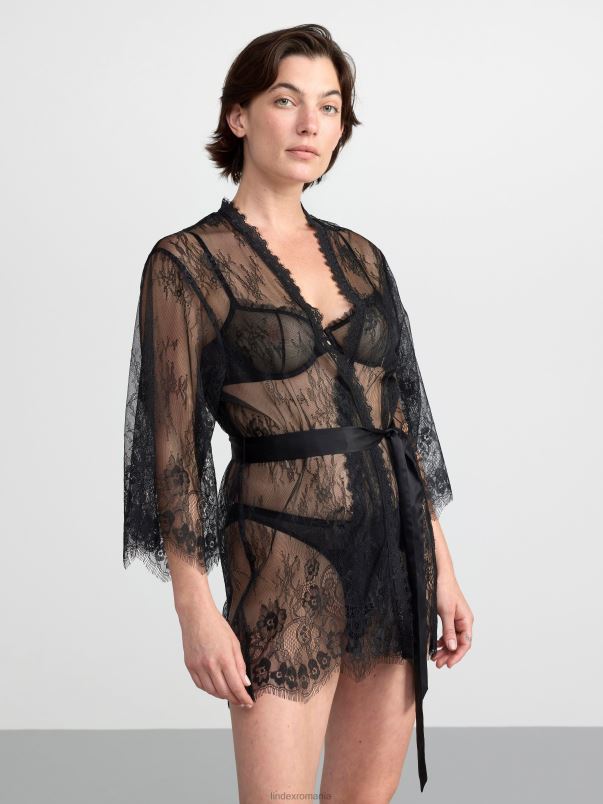 îmbrăcăminte VHZ2F2149 kimono scurt din dantelă femei negru Lindex