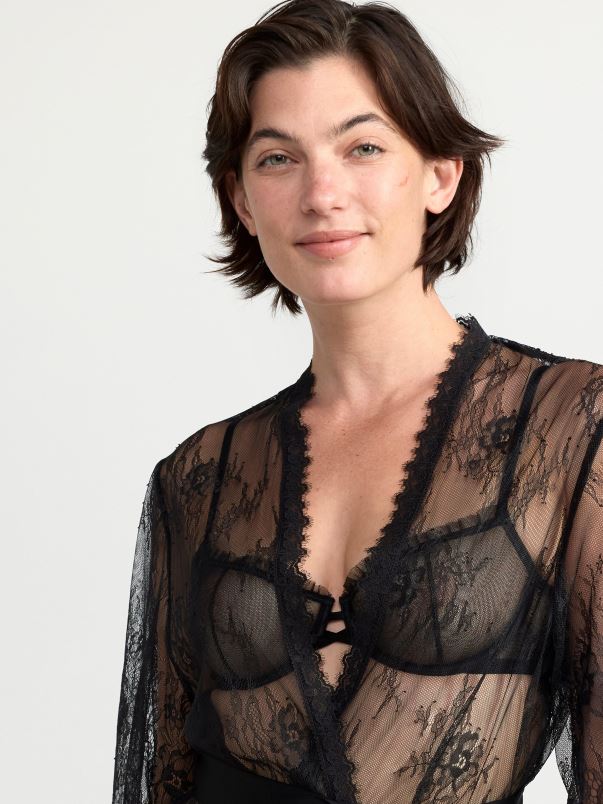 îmbrăcăminte VHZ2F2149 kimono scurt din dantelă femei negru Lindex