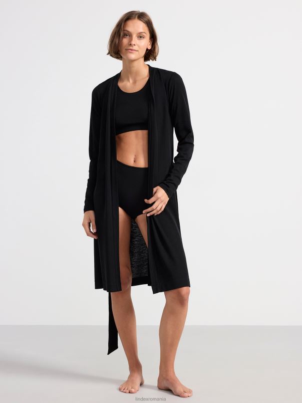 îmbrăcăminte VHZ2F1326 halat din lana merinos femei negru Lindex