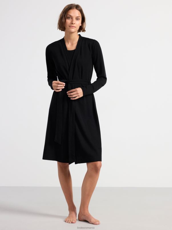 îmbrăcăminte VHZ2F1326 halat din lana merinos femei negru Lindex