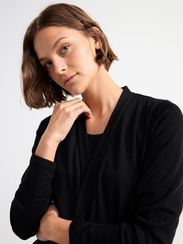 îmbrăcăminte VHZ2F1326 halat din lana merinos femei negru Lindex