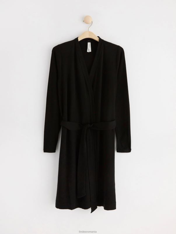 îmbrăcăminte VHZ2F1326 halat din lana merinos femei negru Lindex