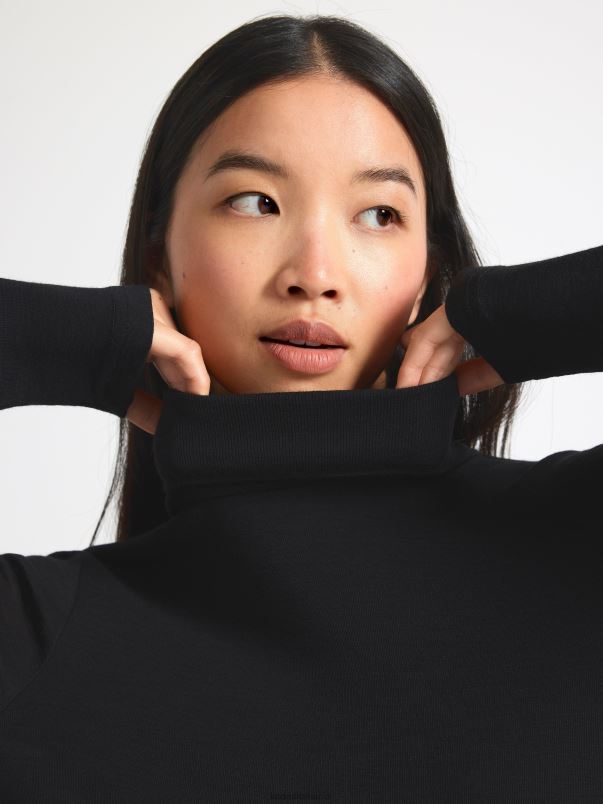 îmbrăcăminte VHZ2F1327 top cu gat rulat din lana merinos femei negru Lindex
