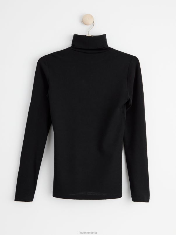îmbrăcăminte VHZ2F1327 top cu gat rulat din lana merinos femei negru Lindex