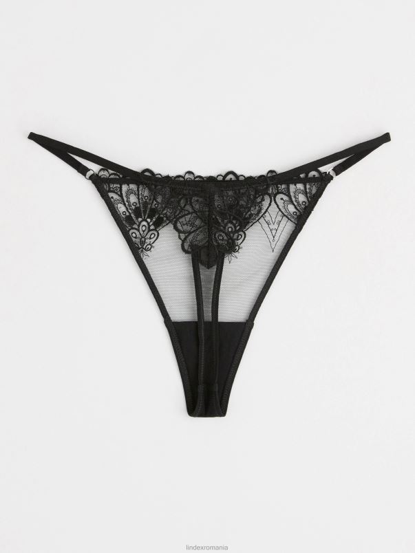 îmbrăcăminte VHZ2F1670 tanga talie joasa cu plasa si dantela femei negru Lindex