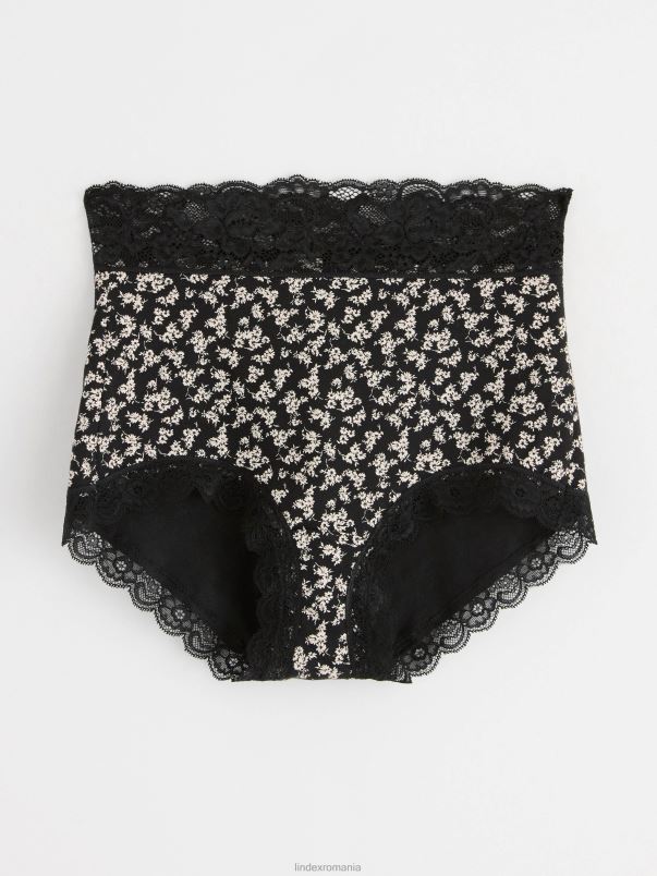 îmbrăcăminte VHZ2F1690 slip cu talie înaltă cu borduri din dantelă femei negru Lindex