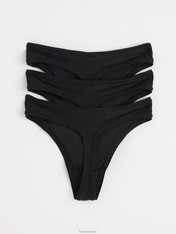 îmbrăcăminte VHZ2F1693 Pachet de 3 tanga super elastică cu talie obișnuită femei negru Lindex