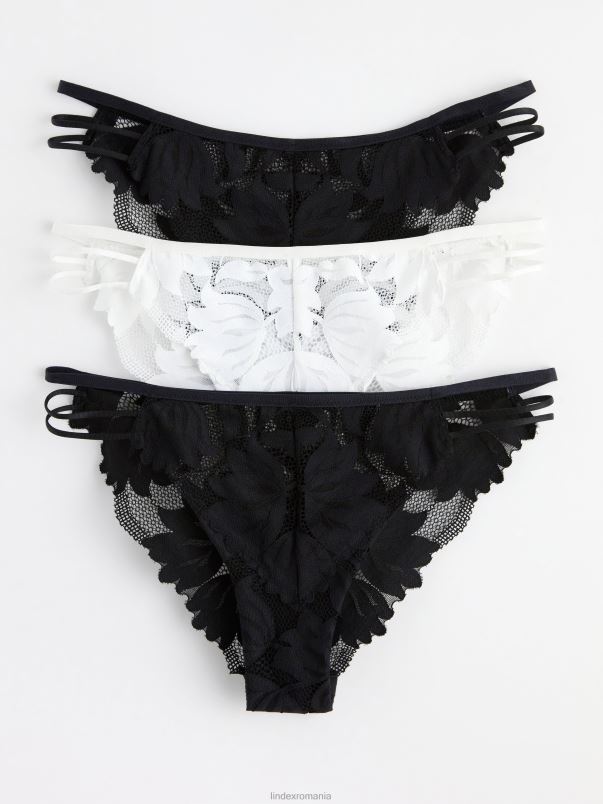 îmbrăcăminte VHZ2F1718 Pachet de 3 slip brazilian talie joasă cu dantelă femei negru Lindex