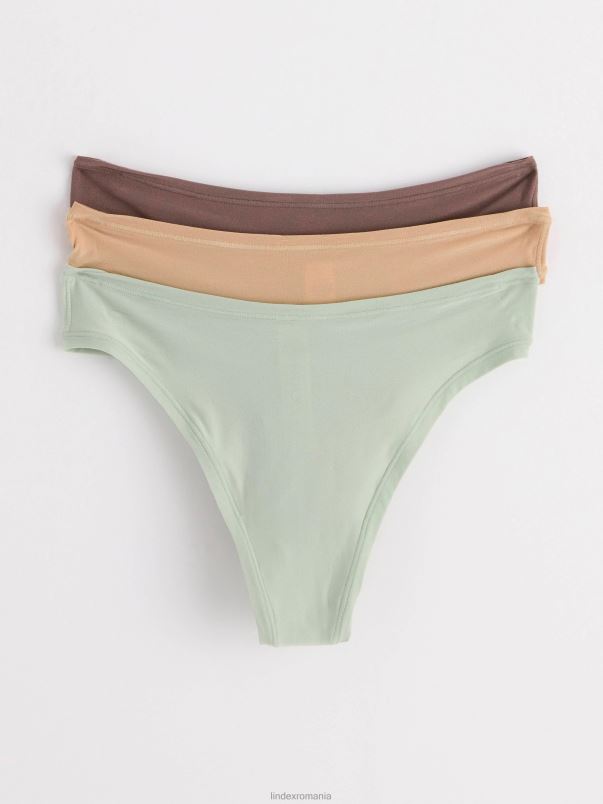 îmbrăcăminte VHZ2F1732 Pachet de 3 tanga super elastică cu talie obișnuită femei maro praf închis Lindex