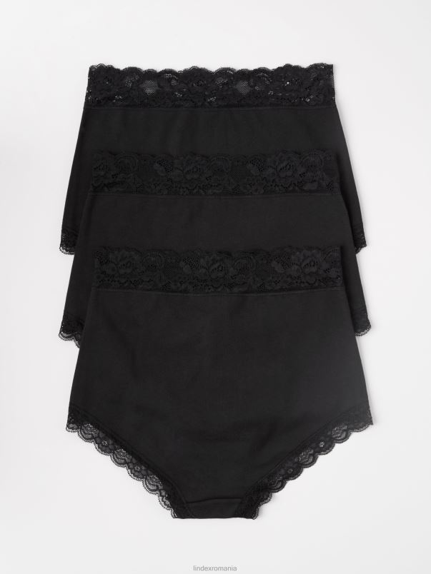 îmbrăcăminte VHZ2F1782 Pachet de 3 slip cu talie înaltă femei negru Lindex