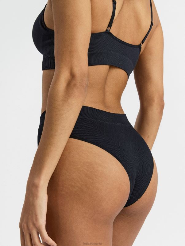 îmbrăcăminte VHZ2F1791 slip brazilian fără cusături cu nervuri înalte femei negru Lindex