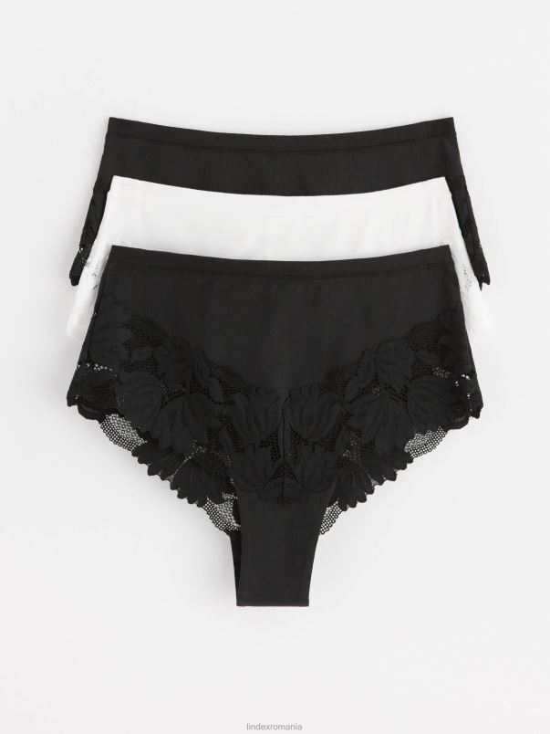 îmbrăcăminte VHZ2F1827 Pachet 3 slip brazilian talie inalta cu dantela femei negru Lindex