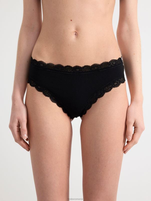 îmbrăcăminte VHZ2F1886 slip brazilian regulat din amestec de bumbac femei negru Lindex