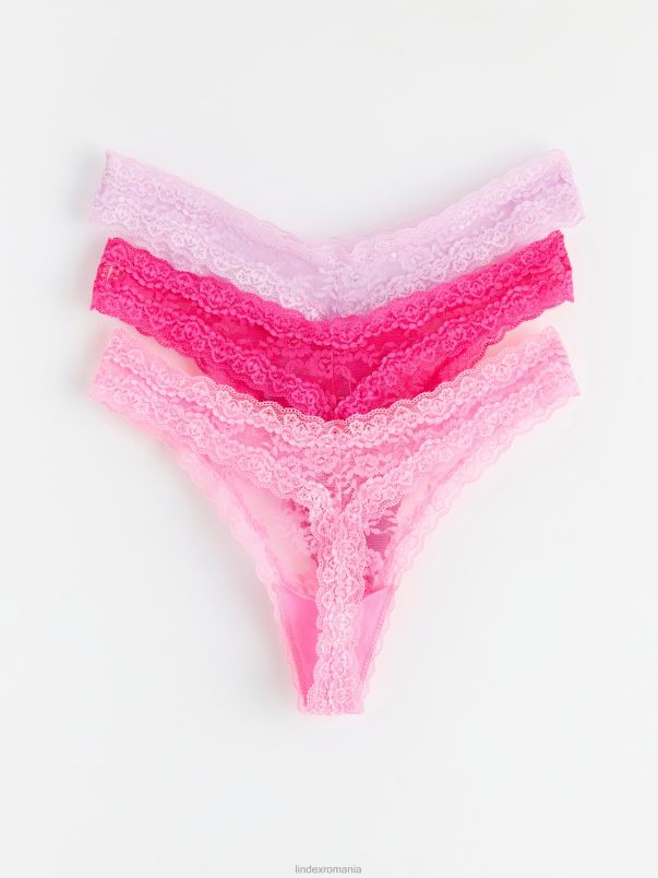îmbrăcăminte VHZ2F1893 Pachet de 3 tanga dantelă cu talie joasă femei roz deschis Lindex