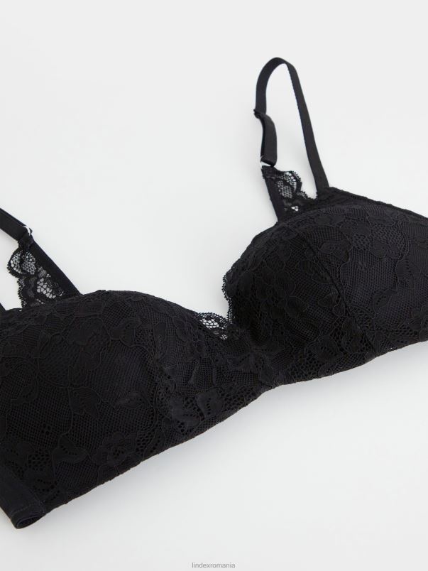 îmbrăcăminte VHZ2F1565 sutien flora fără sârmă cu dantelă femei negru Lindex