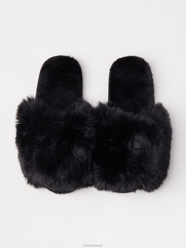 papuci VHZ2F2389 papuci de blană falsă femei negru Lindex