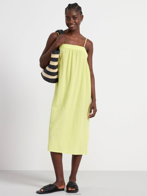 îmbrăcăminte VHZ2F101 rochie de soare din bumbac șifonat femei verde Lindex