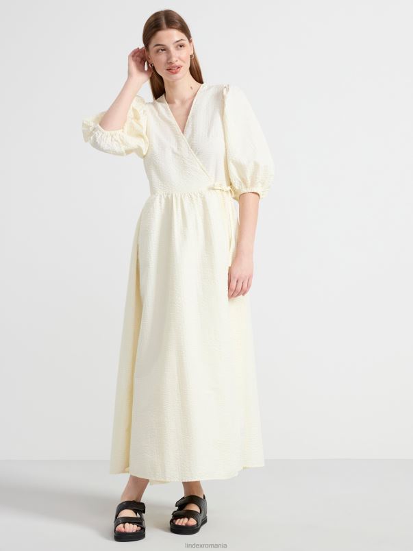 îmbrăcăminte VHZ2F103 rochie seersucker wrap cu mâneci bufante femei aproape alb Lindex