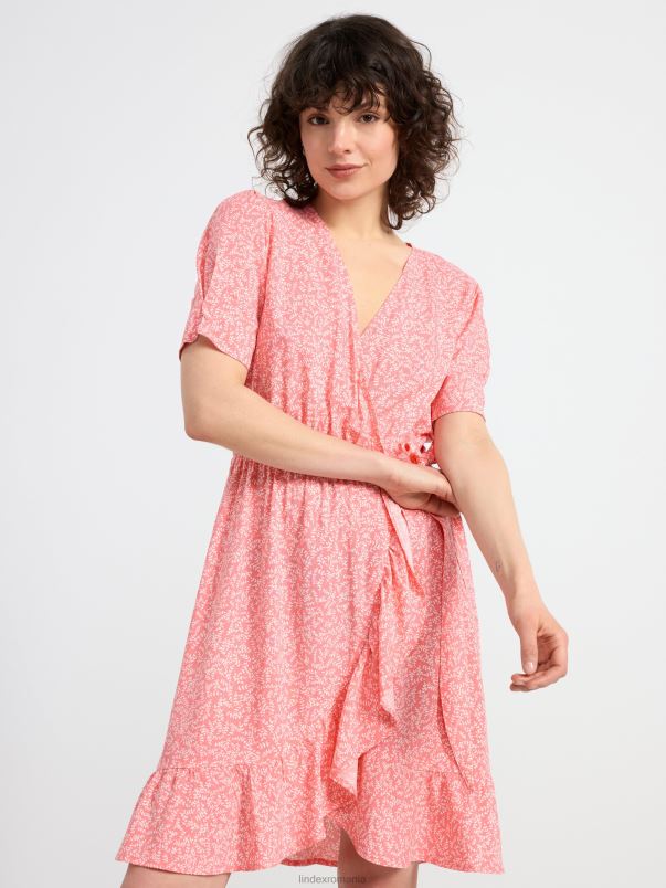 îmbrăcăminte VHZ2F106 rochie cu maneca scurta cu model femei roz închis Lindex