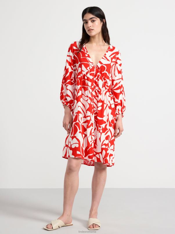 îmbrăcăminte VHZ2F109 rochie mini cu mânecă scurtă cu nasturi femei roșu Lindex