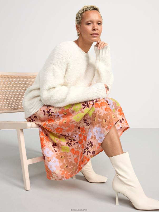 îmbrăcăminte VHZ2F117 rochie midi cu maneci largi si flori femei coral Lindex