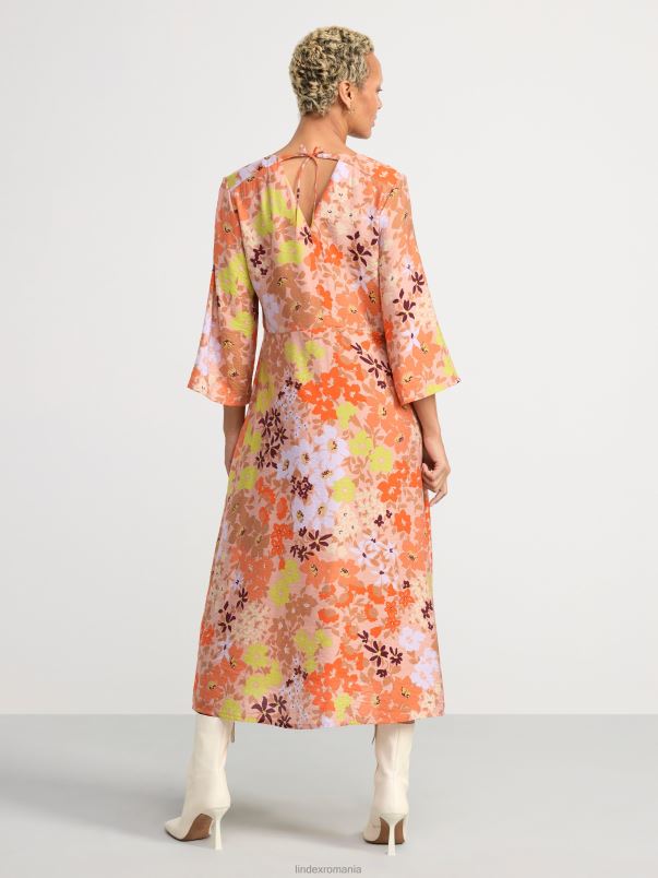 îmbrăcăminte VHZ2F117 rochie midi cu maneci largi si flori femei coral Lindex