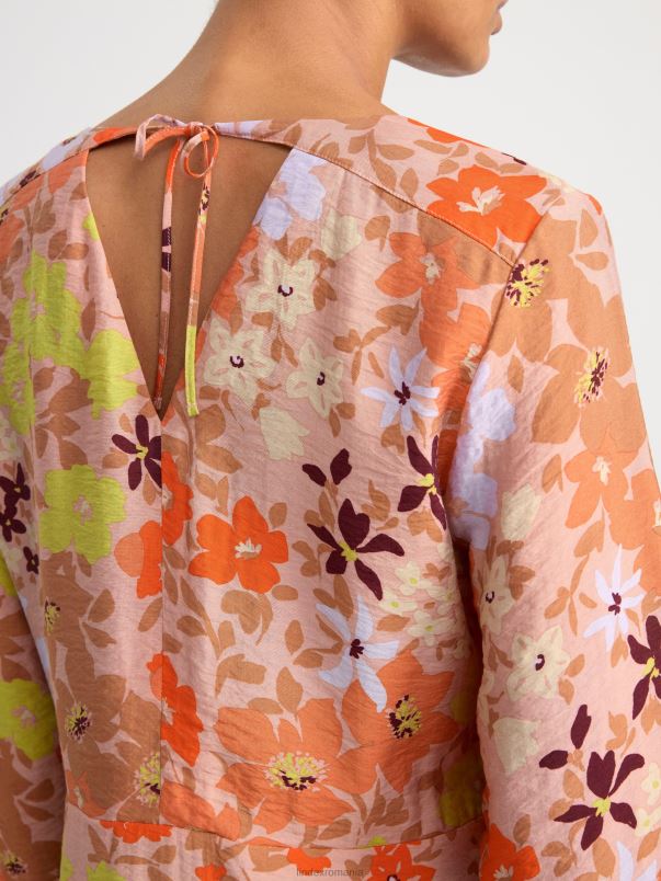 îmbrăcăminte VHZ2F117 rochie midi cu maneci largi si flori femei coral Lindex