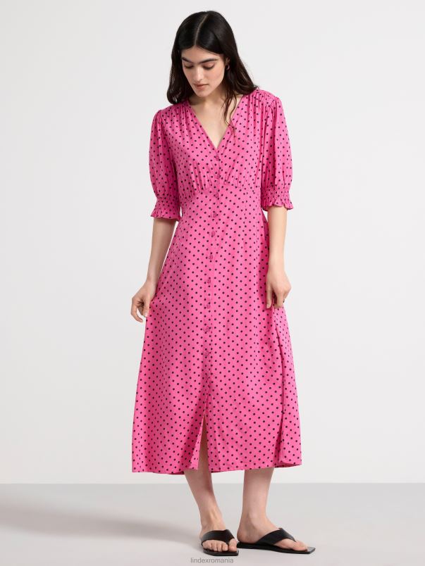 îmbrăcăminte VHZ2F147 rochie midi cu maneci bufante cu buline femei roz închis Lindex