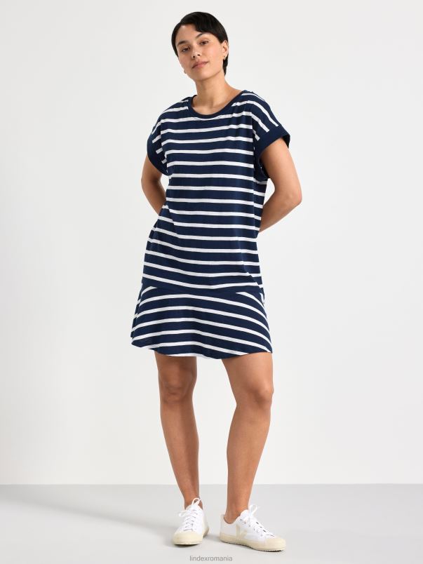 îmbrăcăminte VHZ2F149 rochie cu maneca scurta cu dungi femei marina Lindex