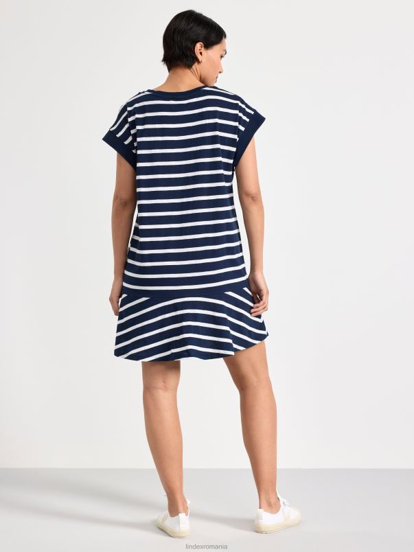 îmbrăcăminte VHZ2F149 rochie cu maneca scurta cu dungi femei marina Lindex