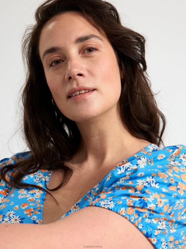 îmbrăcăminte VHZ2F152 rochie cu maneci bufante cu model femei albastru Lindex